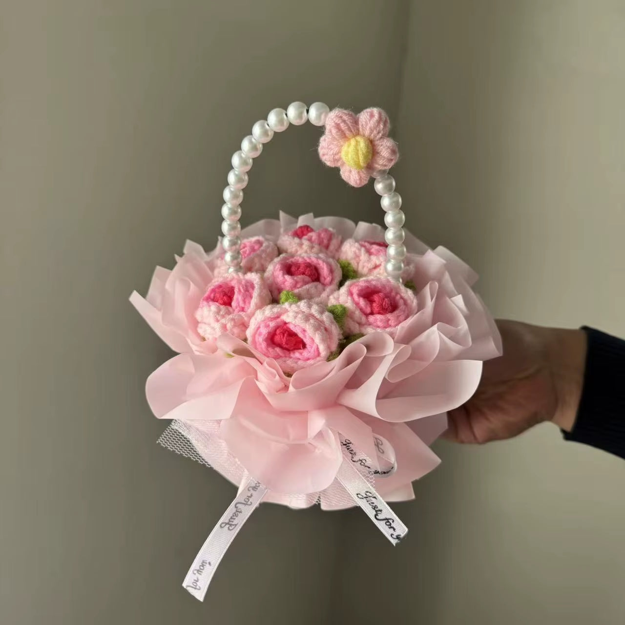 Finished Crochet Flowers Bouquet Handmade Sunflower Bouquet Valentines Gift Wedding Decor Knitted Flower Bouquet with Gift Bag