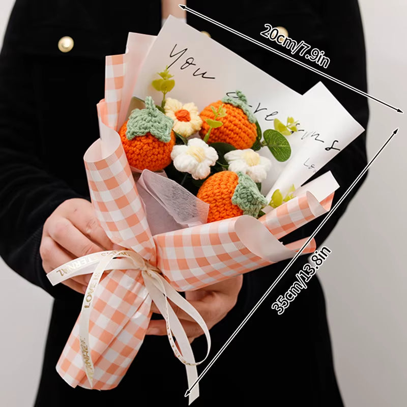 Finished Crochet Flowers Bouquet Handmade Sunflower Bouquet Valentines Gift Wedding Decor Knitted Flower Bouquet with Gift Bag