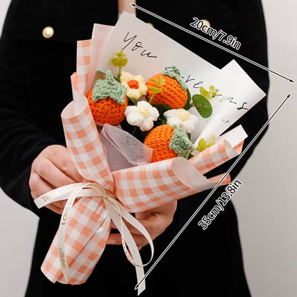 Finished Crochet Flowers Bouquet Handmade Sunflower Bouquet Valentines Gift Wedding Decor Knitted Flower Bouquet with Gift Bag