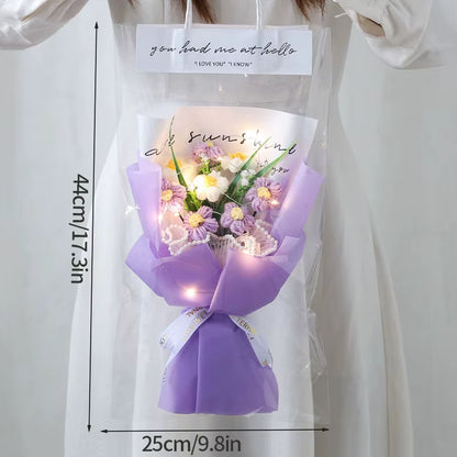 Finished Crochet Flowers Bouquet Handmade Sunflower Bouquet Valentines Gift Wedding Decor Knitted Flower Bouquet with Gift Bag