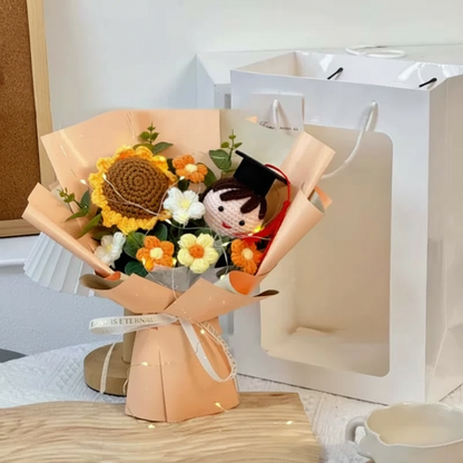 Handmade Crochet Sunflower Bouquet – Knitted Flowers with Gift Bag, Perfect for Valentine’s or Weddings