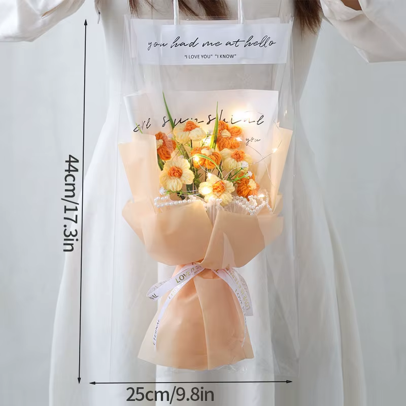 Finished Crochet Flowers Bouquet Handmade Sunflower Bouquet Valentines Gift Wedding Decor Knitted Flower Bouquet with Gift Bag