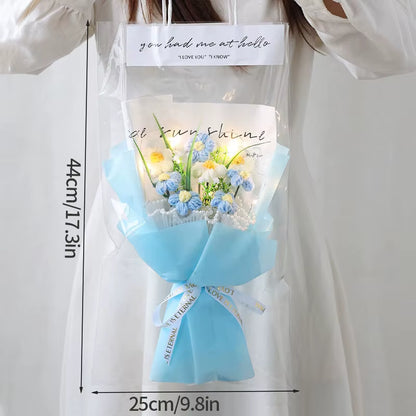 Finished Crochet Flowers Bouquet Handmade Sunflower Bouquet Valentines Gift Wedding Decor Knitted Flower Bouquet with Gift Bag